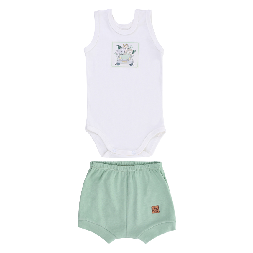 Conjunto Baby Best unissex Body E Short Estampa Safari