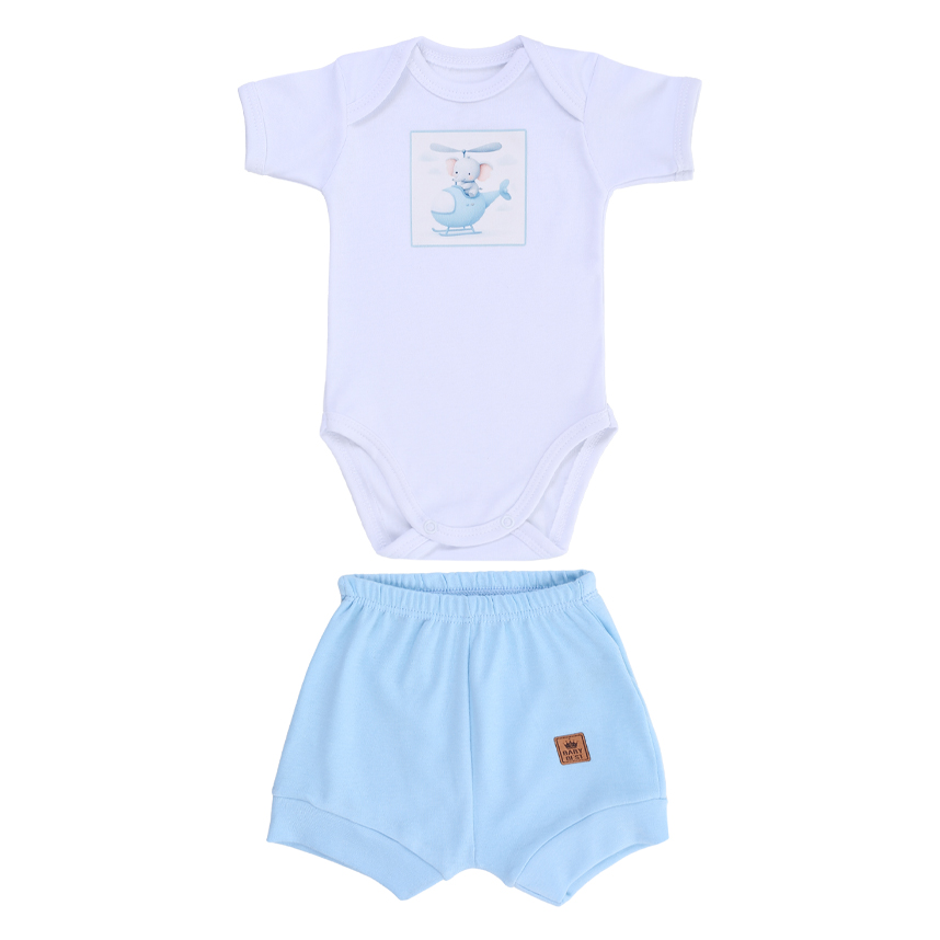 Conjunto Bebê Baby Best Body Manga Curta Elefante E Bermuda