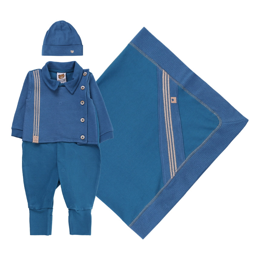 Saída Maternidade Aconchego Pala Bordada E Touca 3 Peças Saída Maternidade Aconchego Pala Bordada E Touca 3 Peças