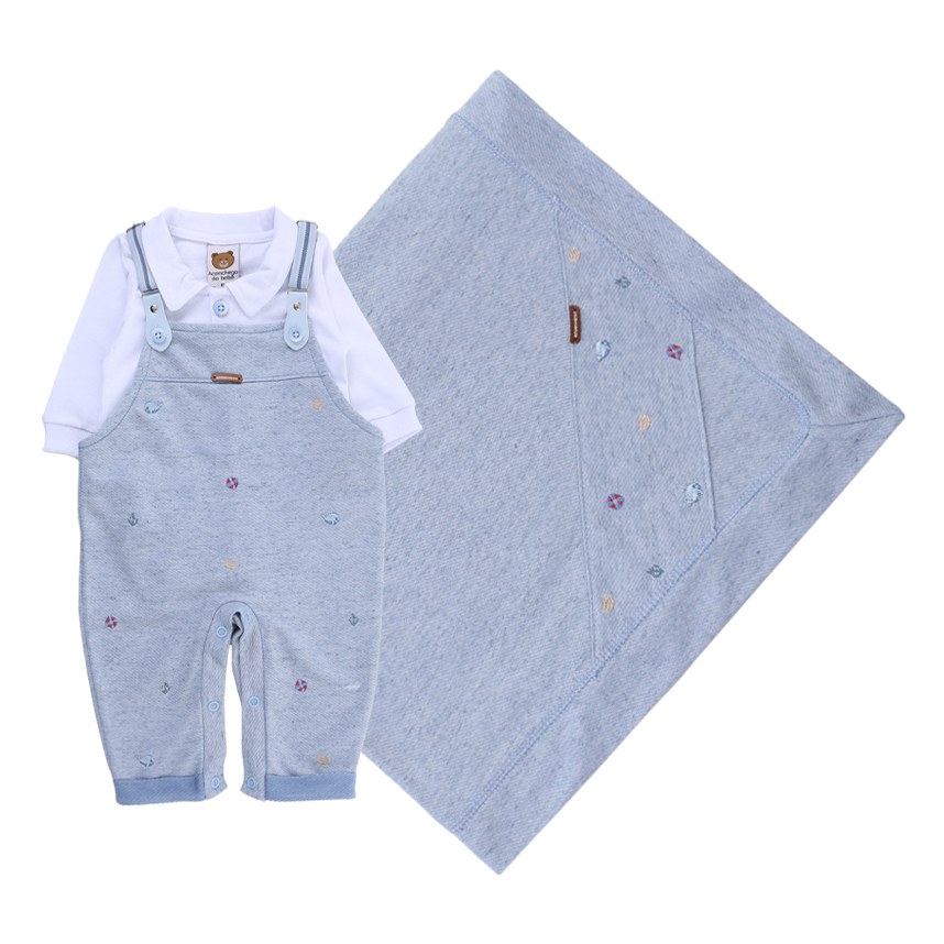 Saída Maternidade Aconchego Jardineira Bordada 3 Peças Saída Maternidade Aconchego Jardineira Bordada 3 Peças