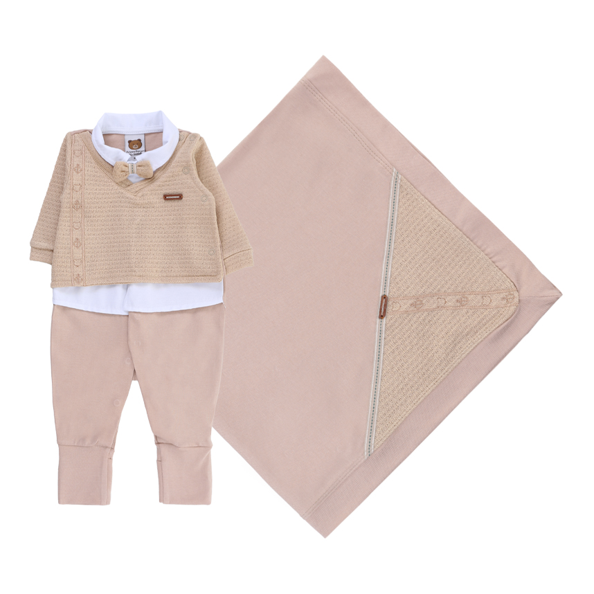 Saída Maternidade Aconchego Bordada Com Gravata  3 Peças Saída Maternidade Aconchego Bordada Com Gravata  3 Peças