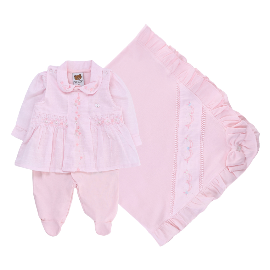 Saída Maternidade Aconchego  Bordado Aplicação  Strass 2 Peças Saída Maternidade Aconchego  Bordado Aplicação  Strass 2 Peças