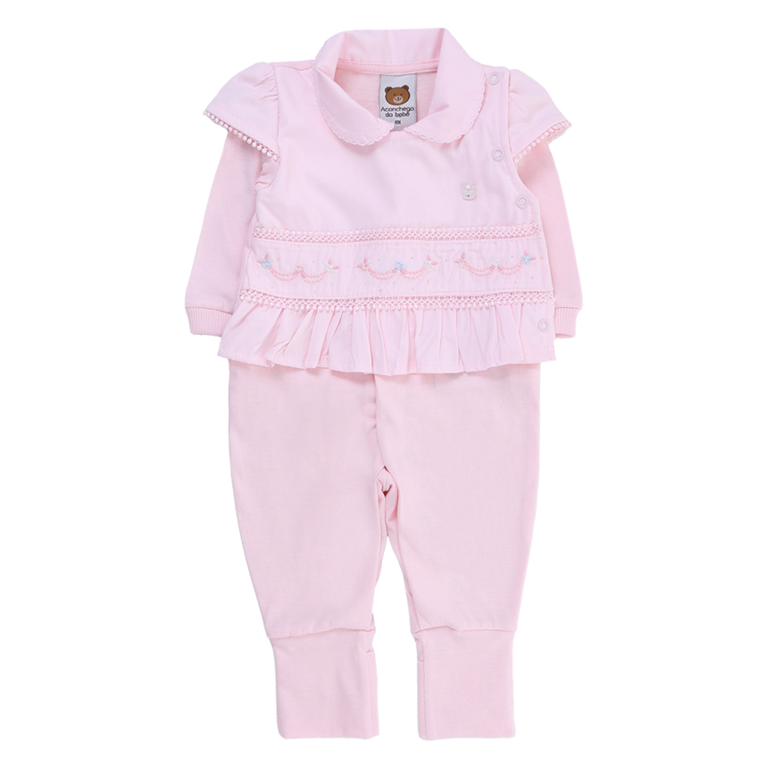 Saída Maternidade Aconchego  Bordado Aplicação  Strass 2 Peças Saída Maternidade Aconchego  Bordado Aplicação  Strass 2 Peças