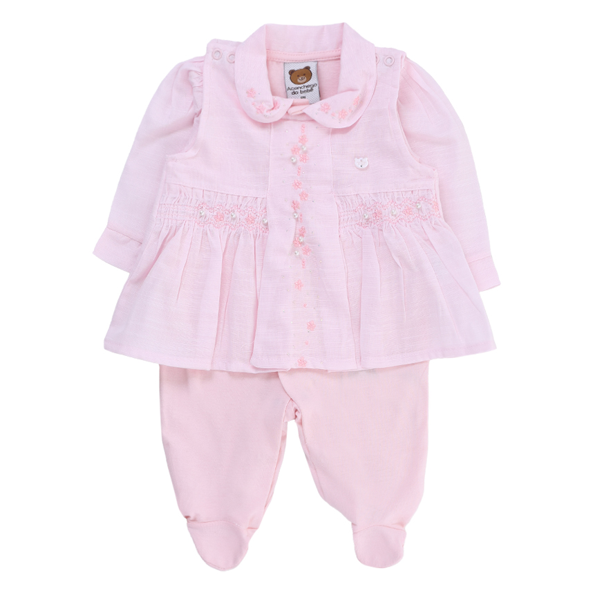 Saída Maternidade Aconchego  Vestido Flor Aplicação  Perólas 3 Peças Saída Maternidade Aconchego  Vestido Flor Aplicação  Perólas 3 Peças