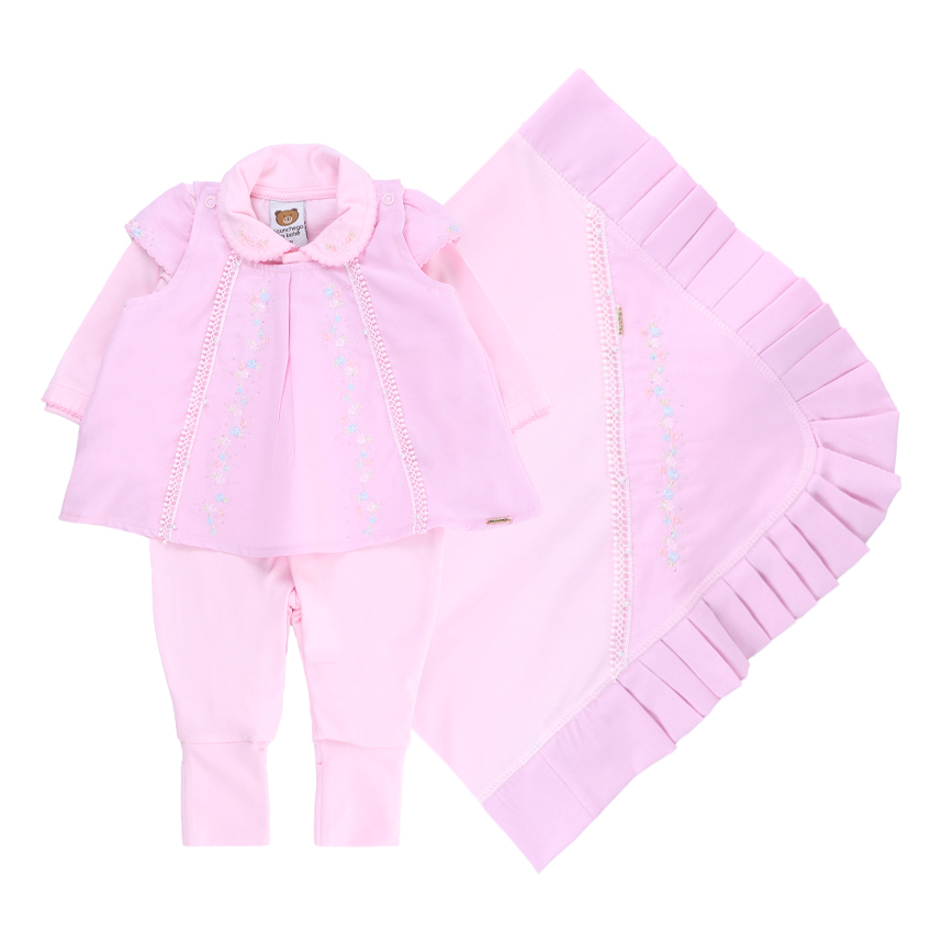 Saída Maternidade Aconchego  Vestido Flor Pérolas 3 Peças Saída Maternidade Aconchego  Vestido Flor Pérolas 3 Peças