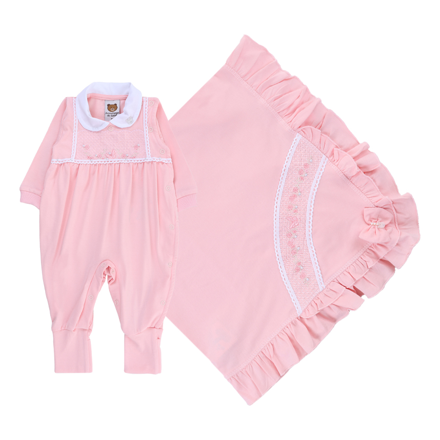 Saída Maternidade Aconchego Bordado Flor E Renda 2 Peças Saída Maternidade Aconchego Bordado Flor E Renda 2 Peças