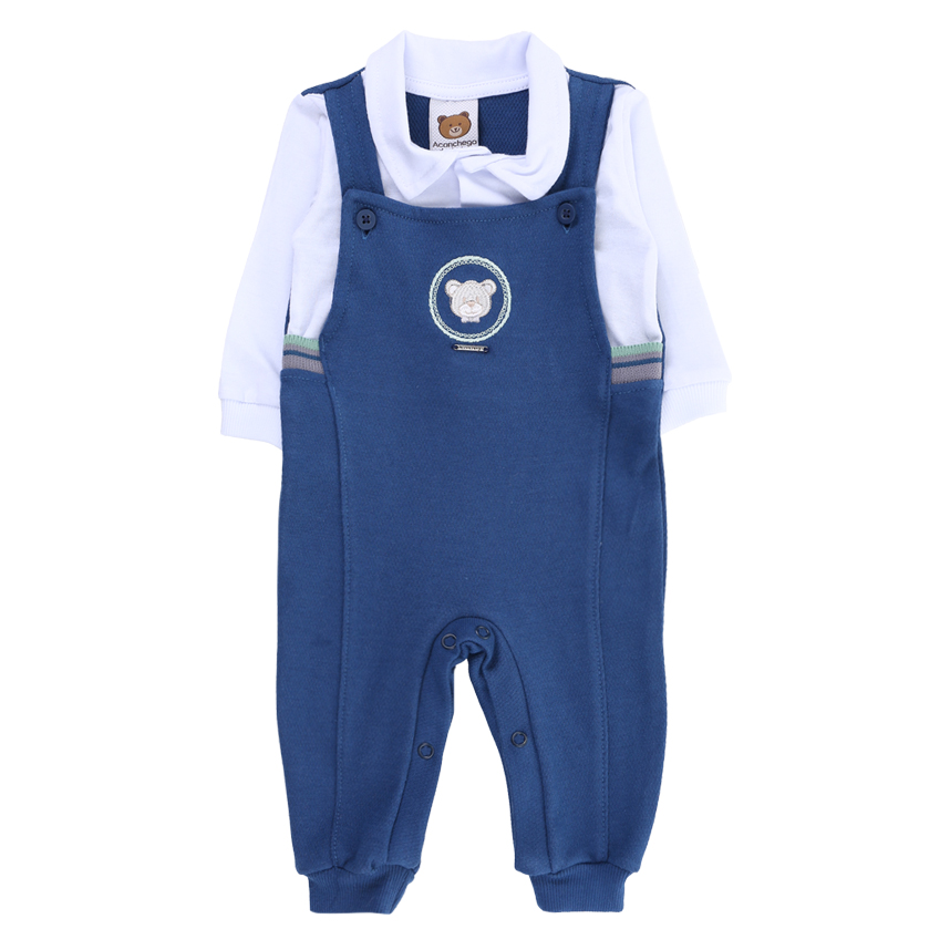 Macacão Longo Aconchego Jardineira Bordado Urso