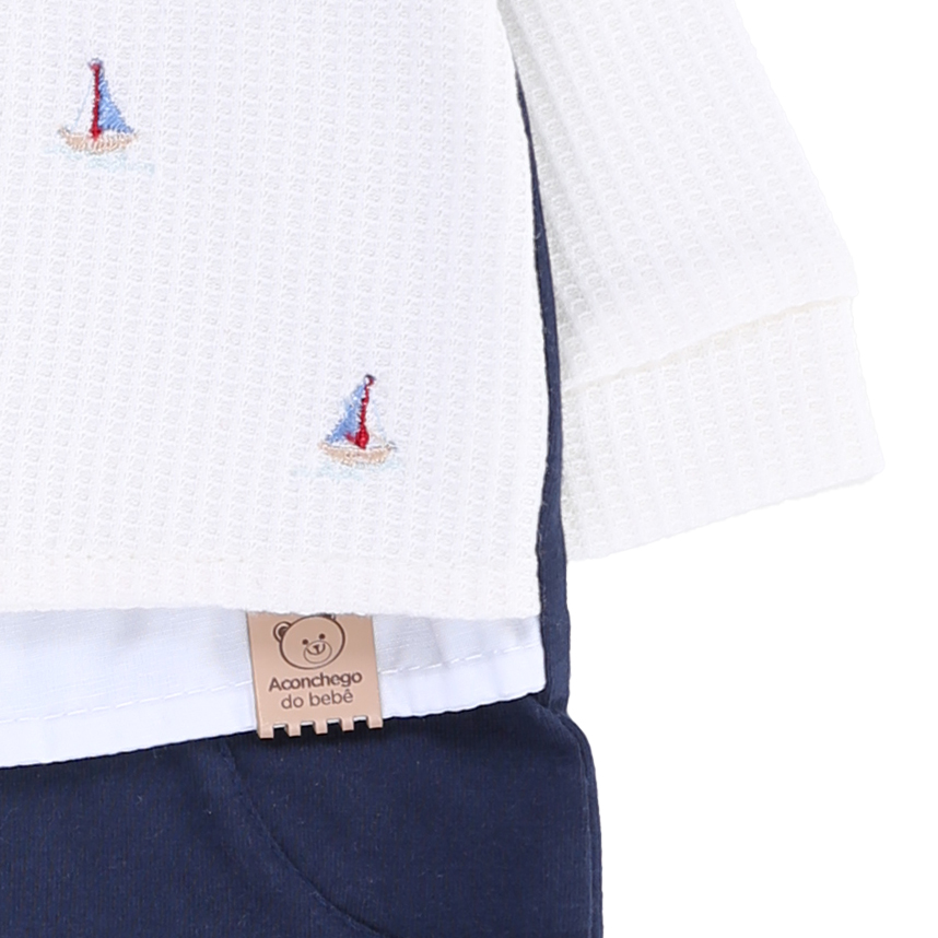 Macacão Bebê Longo Aconchego Pala Bordado Barcos