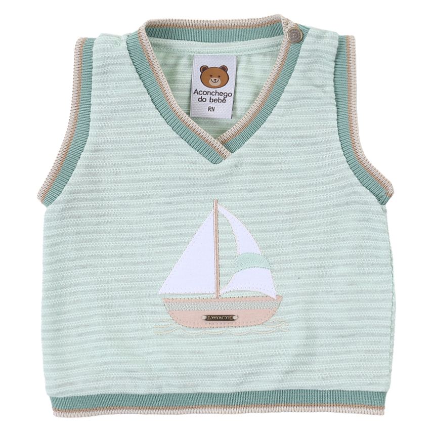 Macacão Bebê Longo Aconchego Colete Listrado  2 Peças