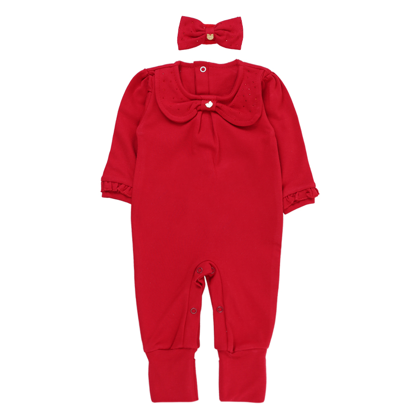 Macacão Bebê Longo Aconchego Gola com Laço e Faixa 2 Peças