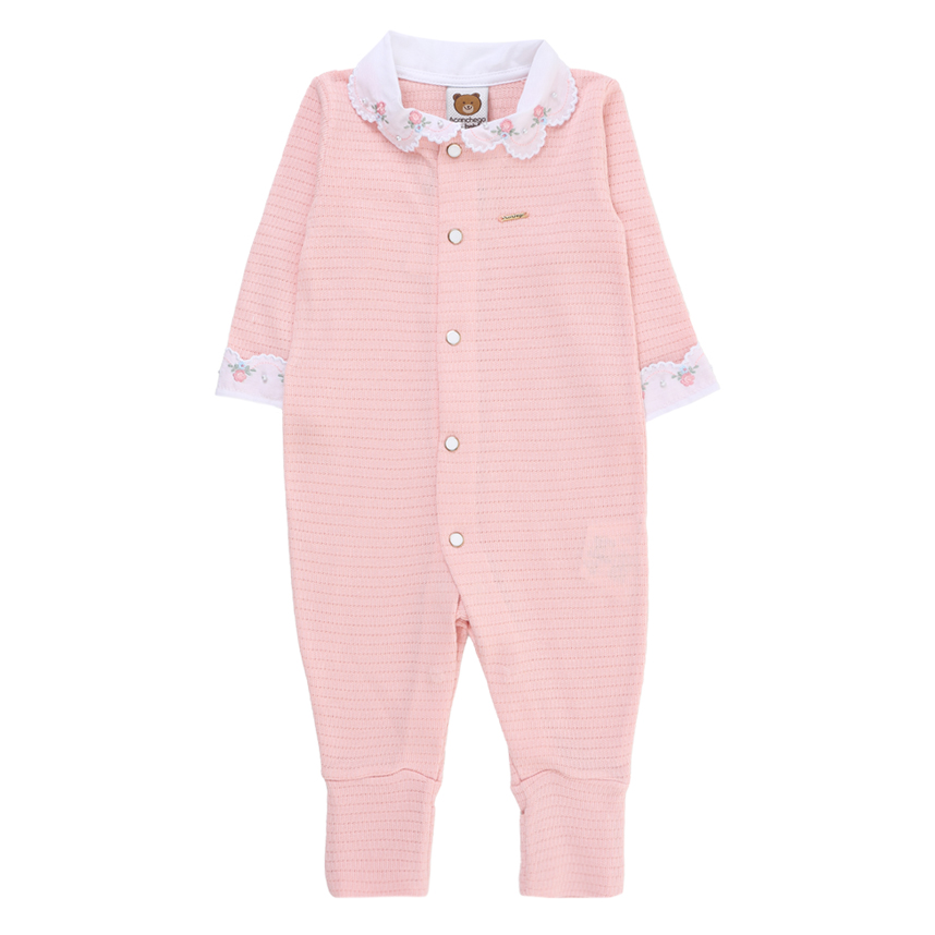 Macacão Bebê Longo Aconchego Gola E Punho Bordado