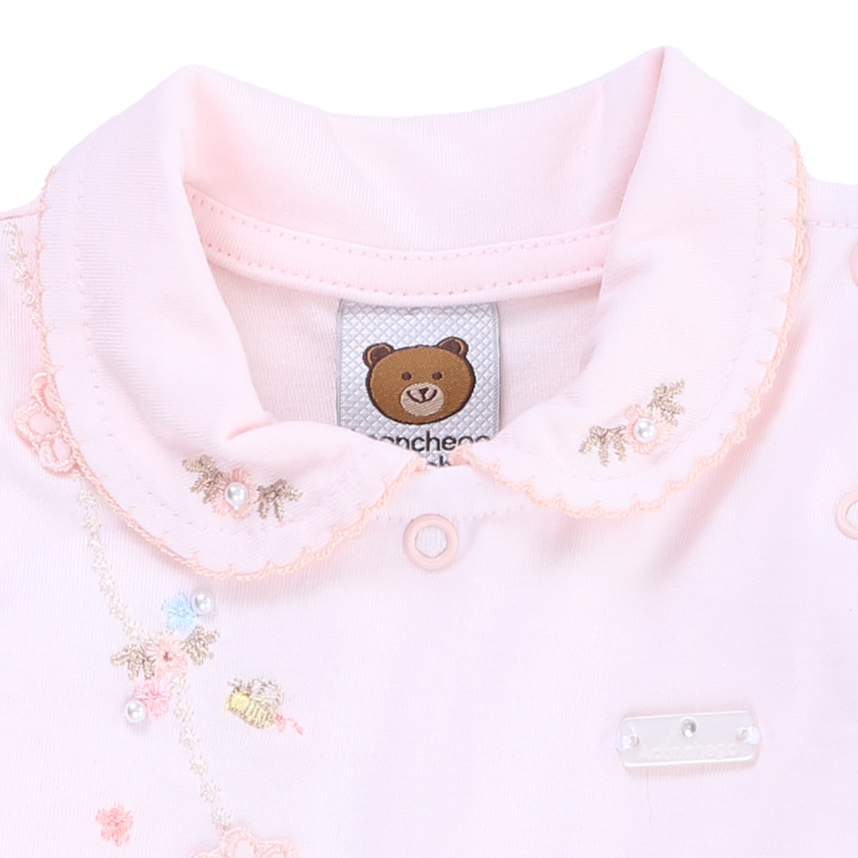 Macacão Bebê Longo Aconchego Bordado Com Flores 3D