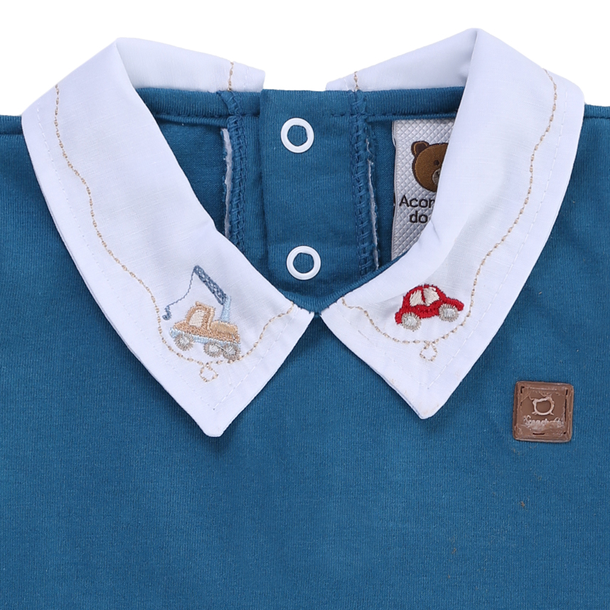 Macacão Bebê Aconchego Tricoline Bordado Carrinho