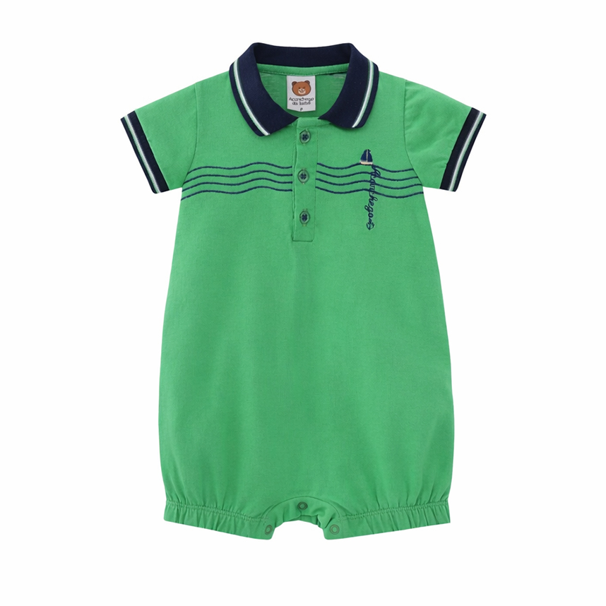 Macacão Bebê Aconchego  Gola Polo Bordado Barco