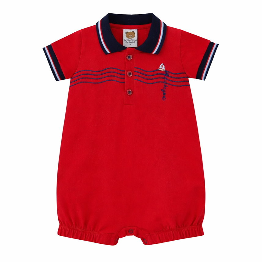 Macacão Bebê Aconchego  Gola Polo Bordado Barco