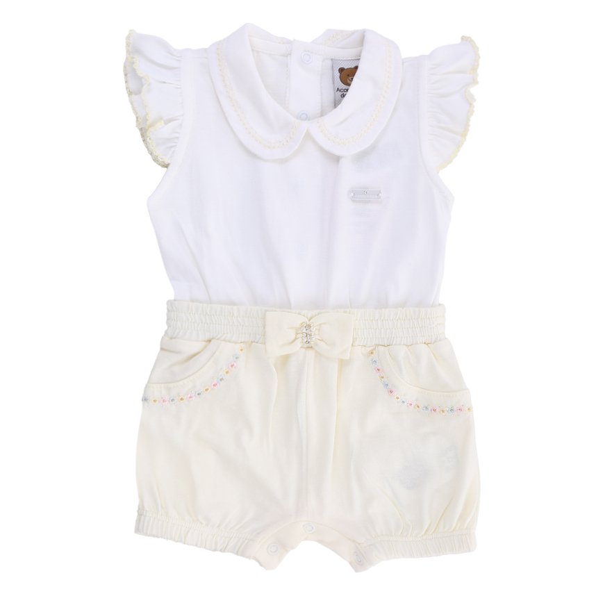 Macacão Curto Bebê Aconchego Bordado Floral