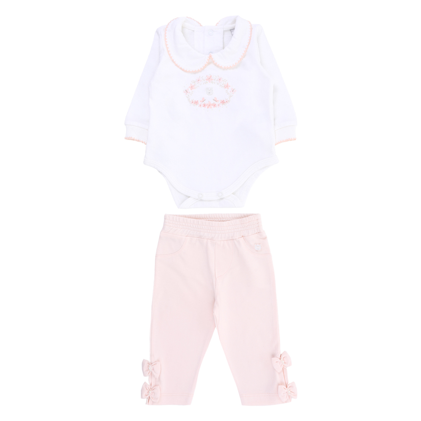 Conjunto Bebê Aconchego  Body Bordado Flor E Calça Com laço