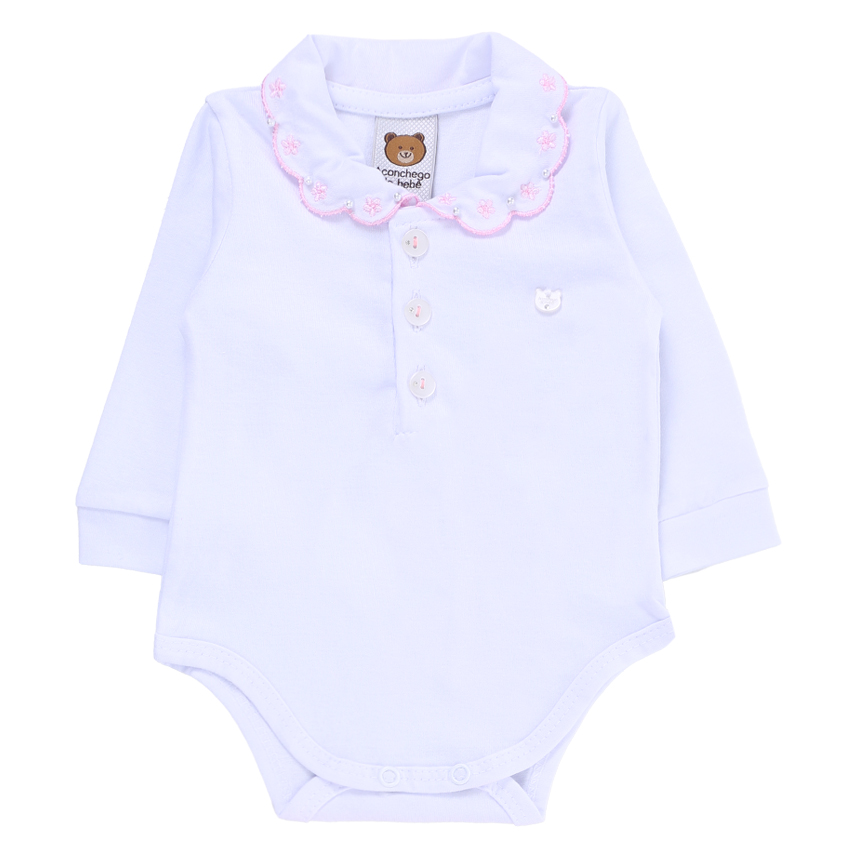 Conjunto Bebê Aconchego Body Gola Bordada com Calça Saruel