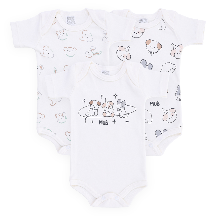 Body Mub Manga Curta bichinhos Dog Chápeu 3 Peças Body Mub Manga Curta bichinhos Dog Chápeu 3 Peças