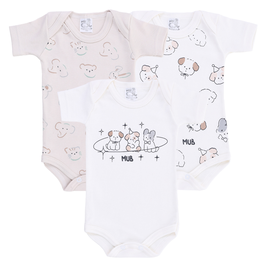 Body Mub Manga Curta bichinhos Dog Chápeu 3 Peças Body Mub Manga Curta bichinhos Dog Chápeu 3 Peças