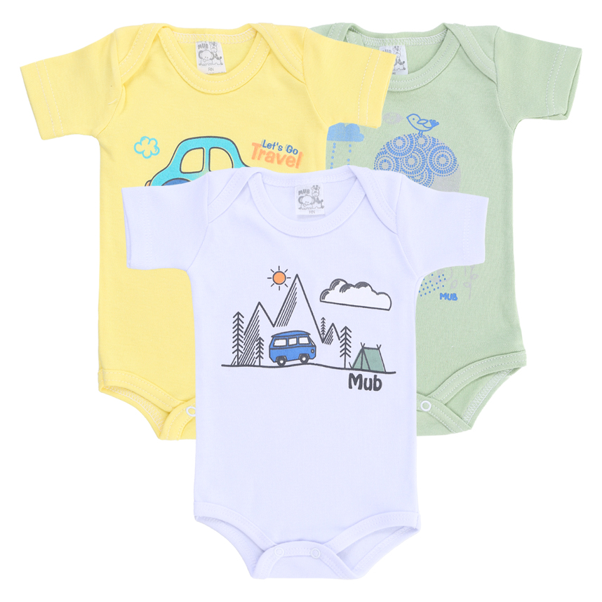 Body Mub Manga Curta Carro Montanha Bichos 3 Peças Body Mub Manga Curta Carro Montanha Bichos 3 Peças