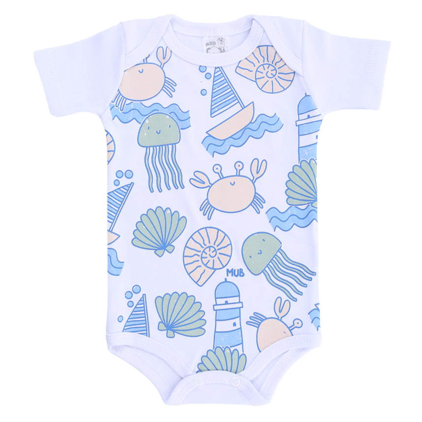 Body Mub Manga Curta Urso Peixe Mar 3 Peças Body Mub Manga Curta Urso Peixe Mar 3 Peças