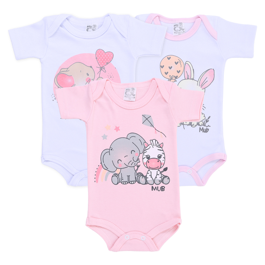 Body Mub Manga Curta Estampa  De Bichinhos 3 Peças Body Mub Manga Curta Estampa  De Bichinhos 3 Peças