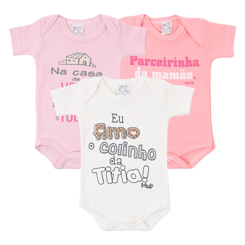 Body Bebê Mub Manga Curta Estampa Frases 3 Peças Body Bebê Mub Manga Curta Estampa Frases 3 Peças