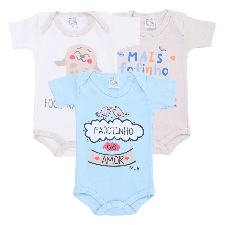 Body Mub Manga Curta Estampa  Frases Divertidas 3 Peças Body Mub Manga Curta Estampa  Frases Divertidas 3 Peças