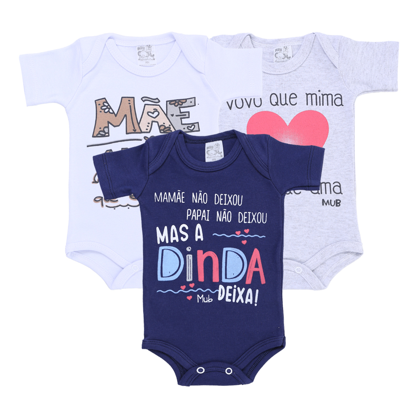 Body Bebê Mub Manga Curta Estampa Frases 3 Peças Body Bebê Mub Manga Curta Estampa Frases 3 Peças