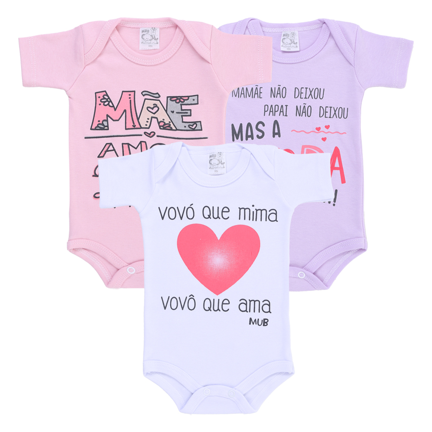 Body Bebê Mub Manga Curta Estampa Frases 3 Peças Body Bebê Mub Manga Curta Estampa Frases 3 Peças