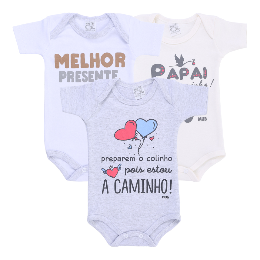 Body Mub Manga Curta Estampa Frases 3 Peças Body Mub Manga Curta Estampa Frases 3 Peças