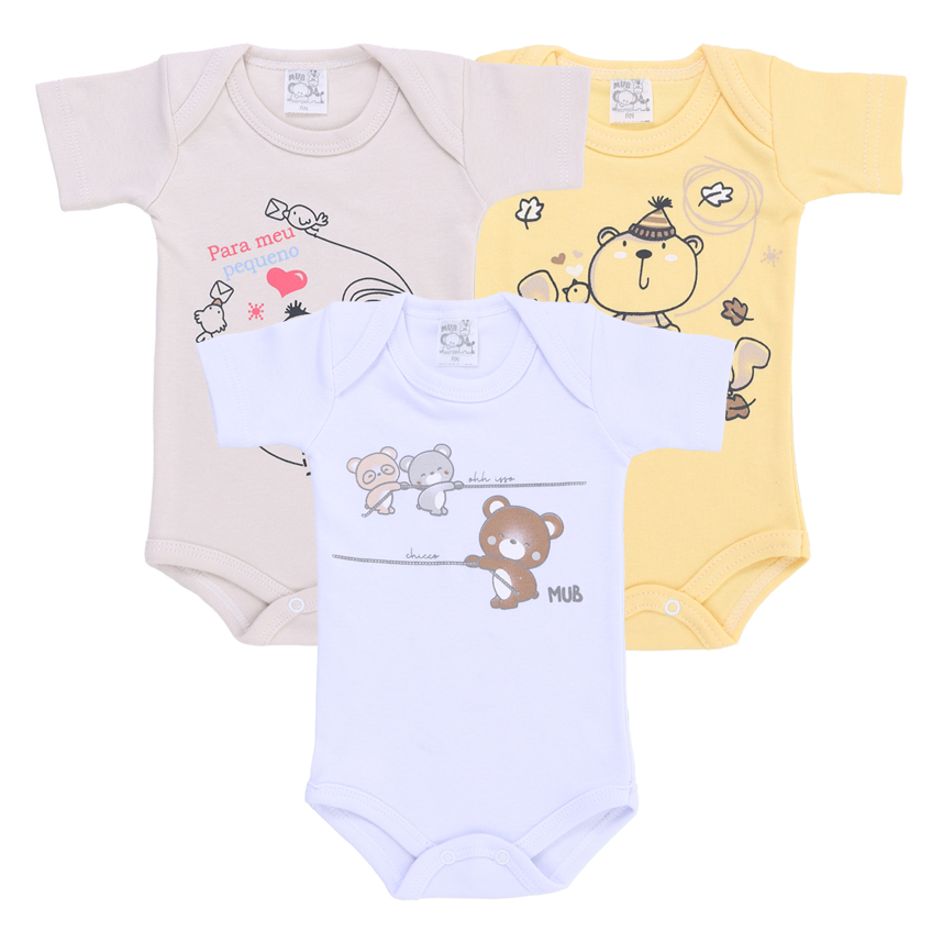 Body Bebê Mub Manga Curta  Ursos Cordas Esquilo 3 Peças Body Bebê Mub Manga Curta  Ursos Cordas Esquilo 3 Peças