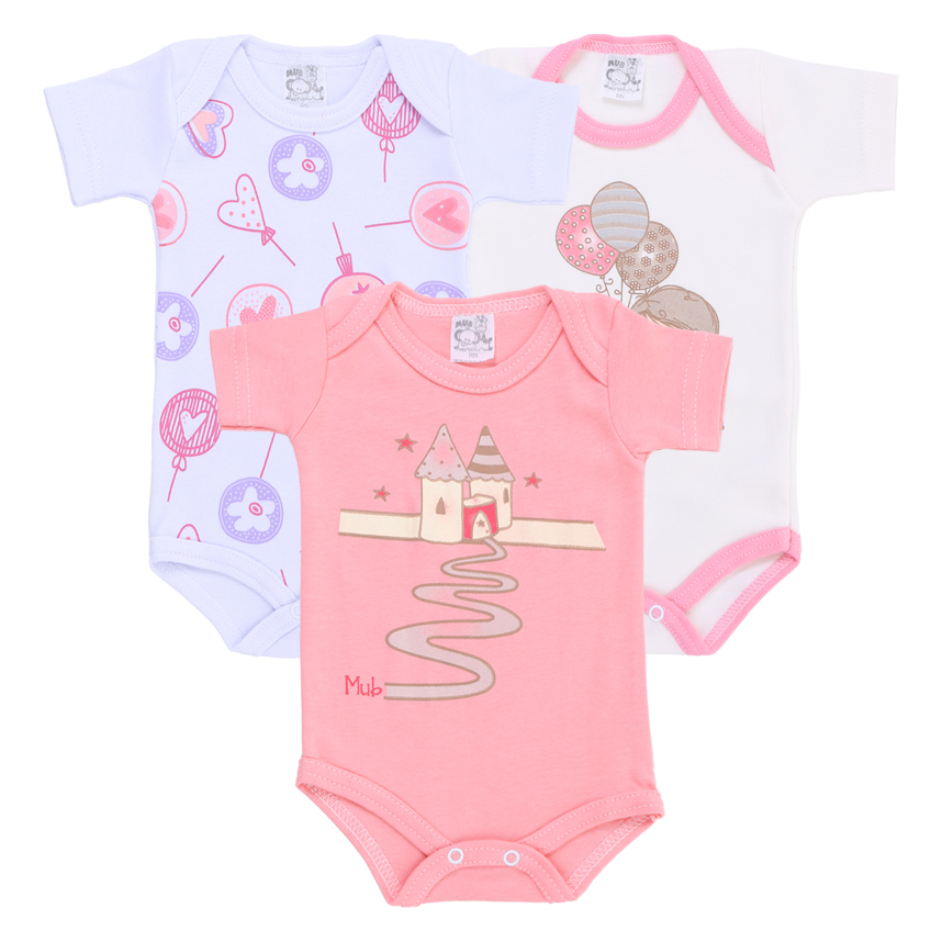 Body Bebê Mub Manga Curta Castelo Pirulito 3 Peças Body Bebê Mub Manga Curta Castelo Pirulito 3 Peças