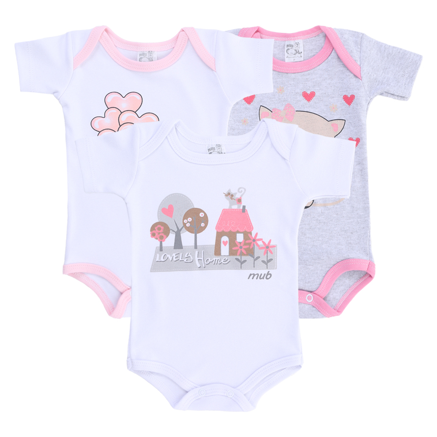 Body Bebê Mub Manga Curta Menina Estampado 3 Peças Body Bebê Mub Manga Curta Menina Estampado 3 Peças