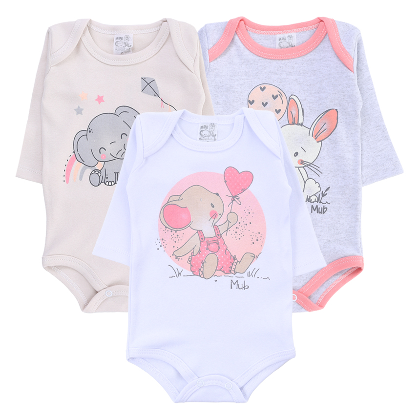 Body Mub Manga Longa Estampa  De Bichinhos 3 Peças Body Mub Manga Longa Estampa  De Bichinhos 3 Peças