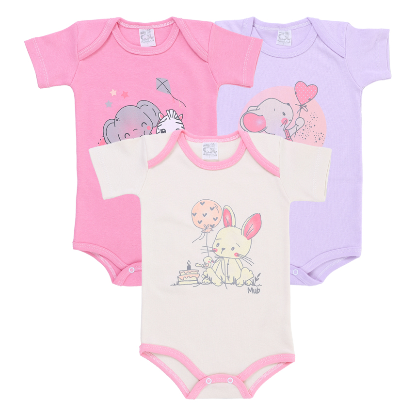 Body Infantil Mub Estampa Bichinhos 3 Peças Body Infantil Mub Estampa Bichinhos 3 Peças