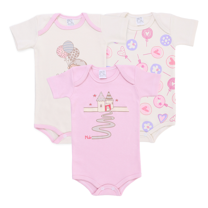 Body Infantil Mub Manga Curta Castelo Pirulito 3 Peças Body Infantil Mub Manga Curta Castelo Pirulito 3 Peças