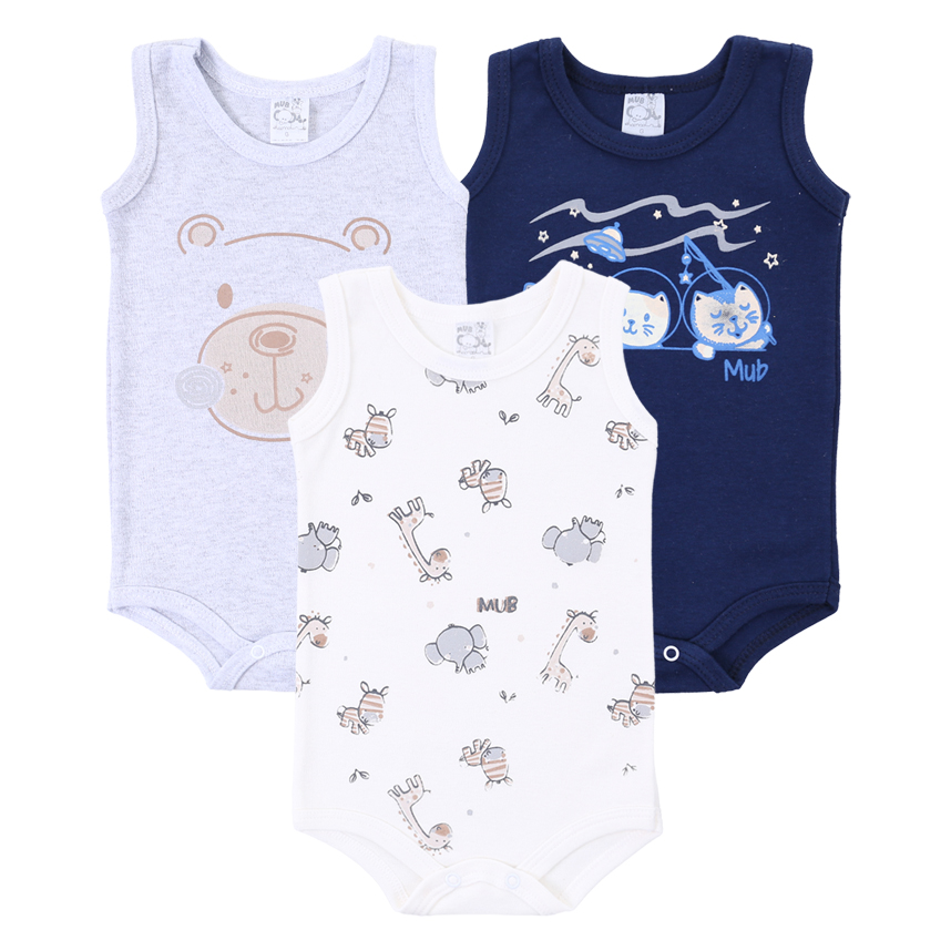 Body Bebê Mub Regata  Bichinhos , Gato Urso 3 Peças Body Bebê Mub Regata  Bichinhos , Gato Urso 3 Peças