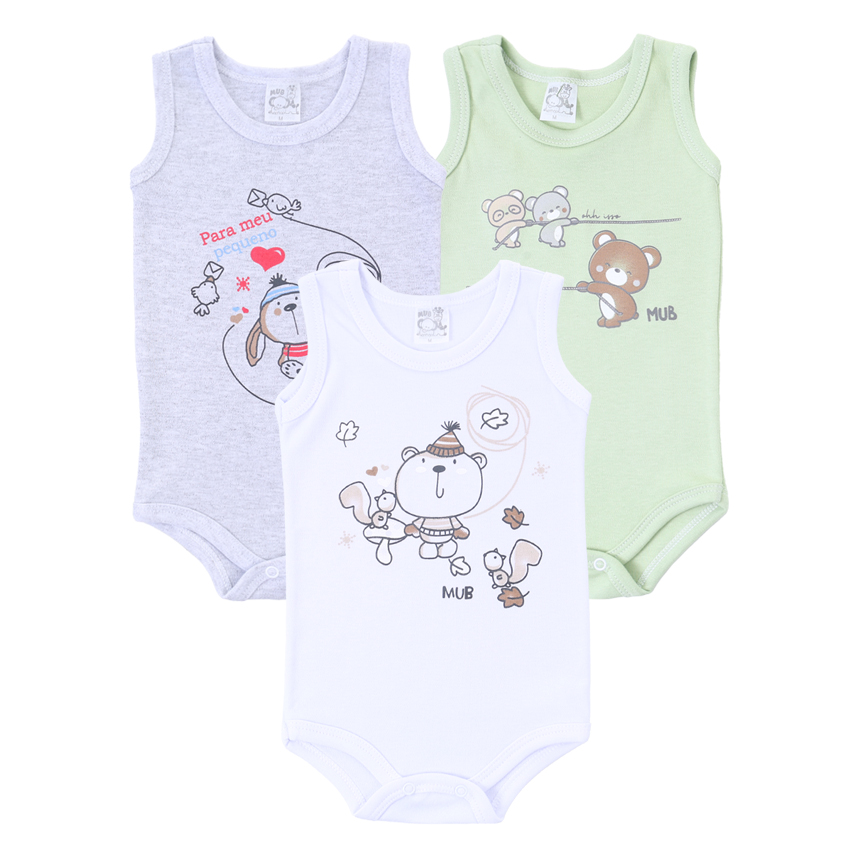 Body Bebê Mub Regata Ursos Cordas Esquilo 3 Peças Body Bebê Mub Regata Ursos Cordas Esquilo 3 Peças