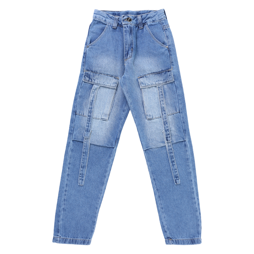 Calça Oznes Juvenil Menina Jeans Wide Leg Bolso Cargo Calça Oznes Juvenil Menina Jeans Wide Leg Bolso Cargo