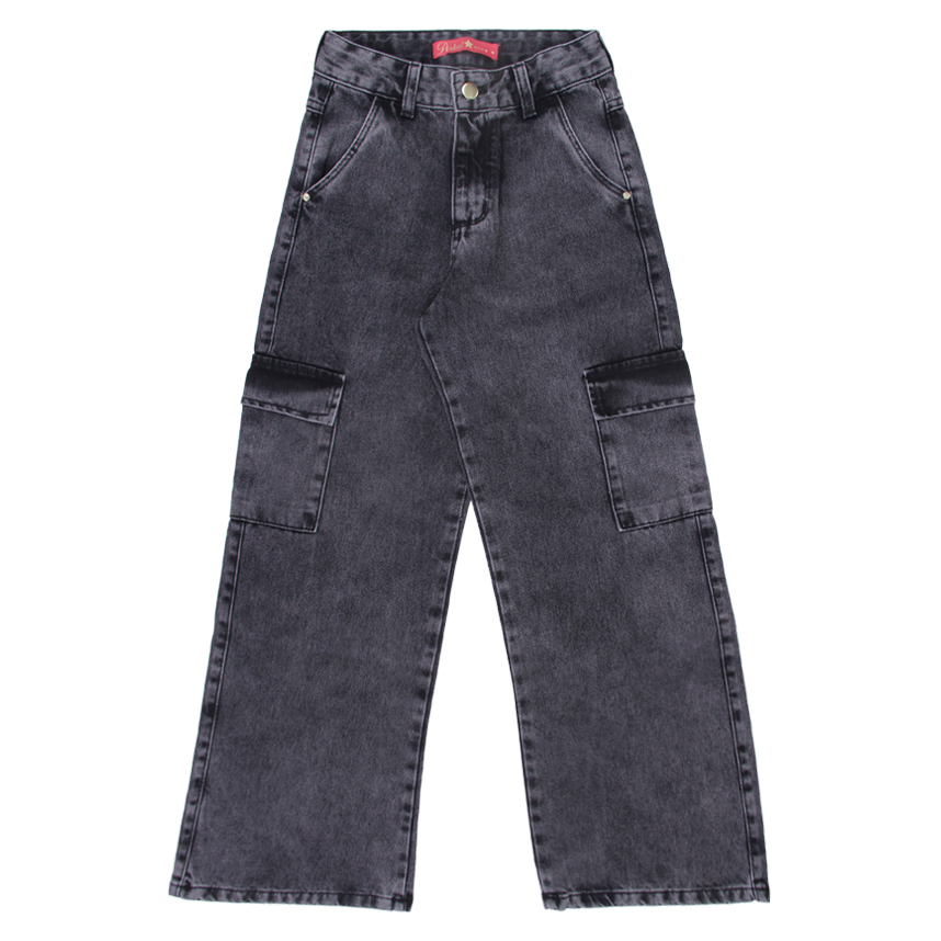 Calça Jeans Wide Cargo Infantil Perbol Menina 2 Bolsos