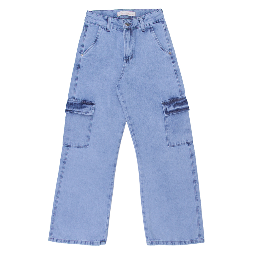 Calça Jeans Wide Cargo Juvenil Perbol Menina