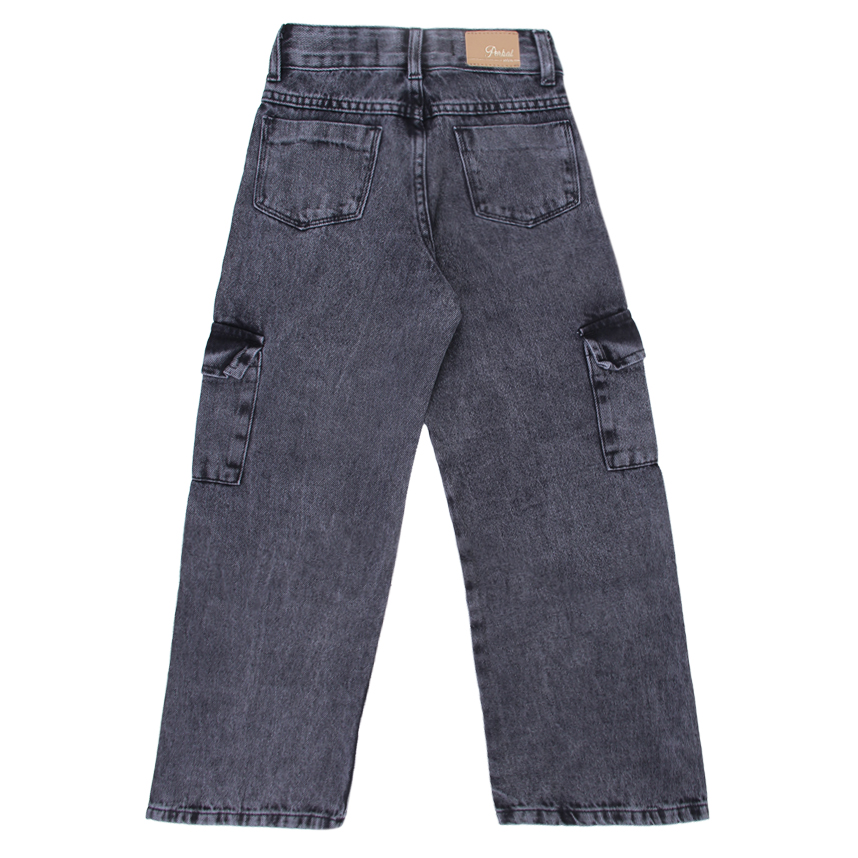 Calça Jeans Wide Cargo Infantil Perbol Menina 2 Bolsos Calça Jeans Wide Cargo Infantil Perbol Menina 2 Bolsos