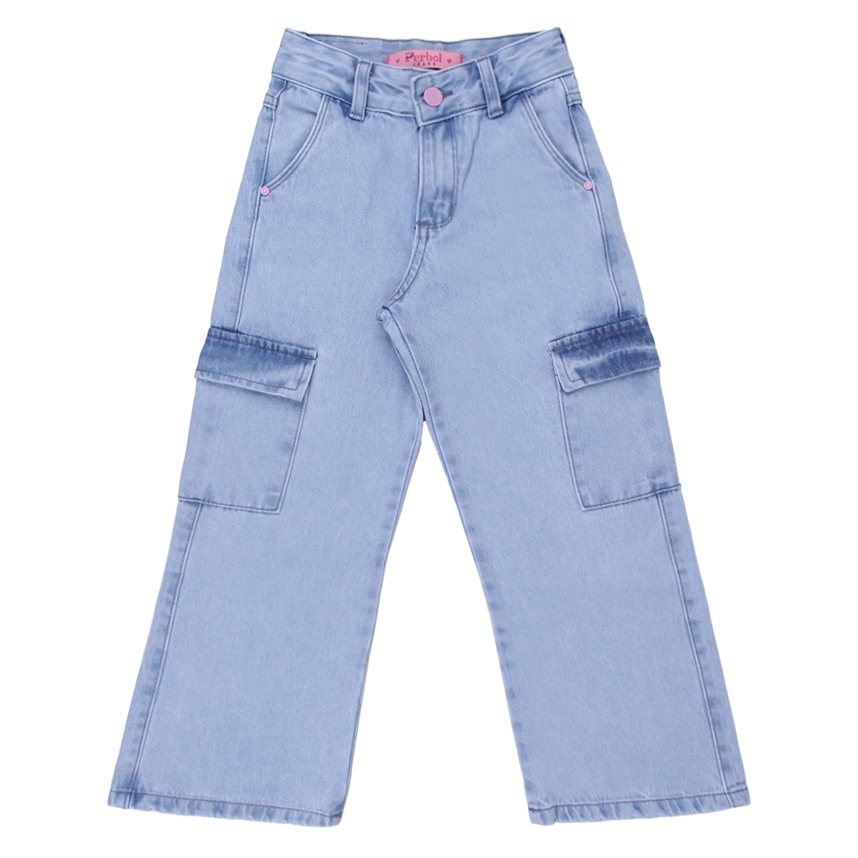 Calça Jeans Wide Cargo Infantil Perbol Menina