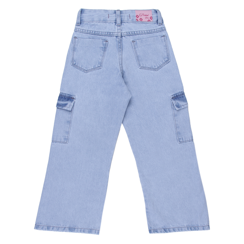 Calça Jeans Wide Cargo Infantil Perbol Menina