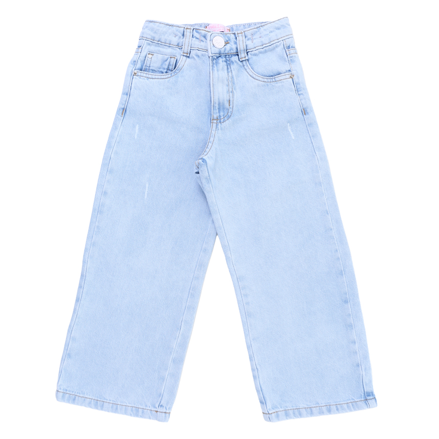 Calça Jeans Infantil Garota Lua Wide Leg Lavagem Clara Calça Jeans Infantil Garota Lua Wide Leg Lavagem Clara