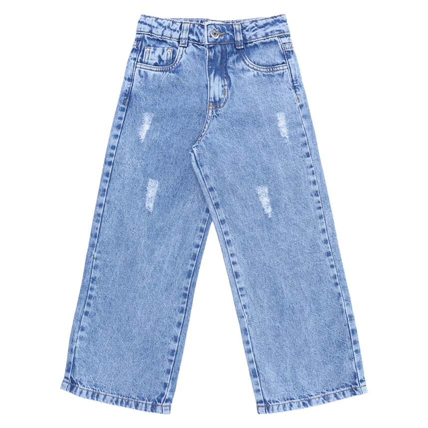 Calça Jeans Infantil Garota Lua Wide Leg Rasgos Leves Calça Jeans Infantil Garota Lua Wide Leg Rasgos Leves