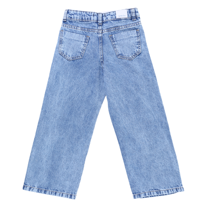 Calça Jeans Infantil Garota Lua Wide Leg Rasgos Leves Calça Jeans Infantil Garota Lua Wide Leg Rasgos Leves