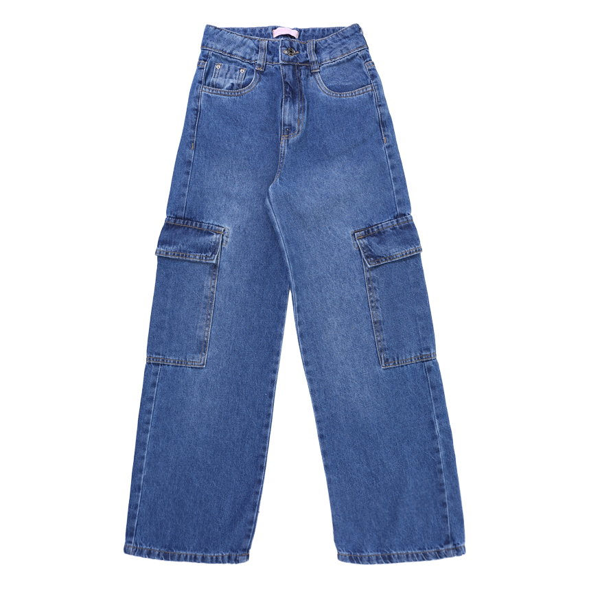 Calça Jeans Juvenil Garota Lua Wide Used Maxi Cargo Calça Jeans Juvenil Garota Lua Wide Used Maxi Cargo